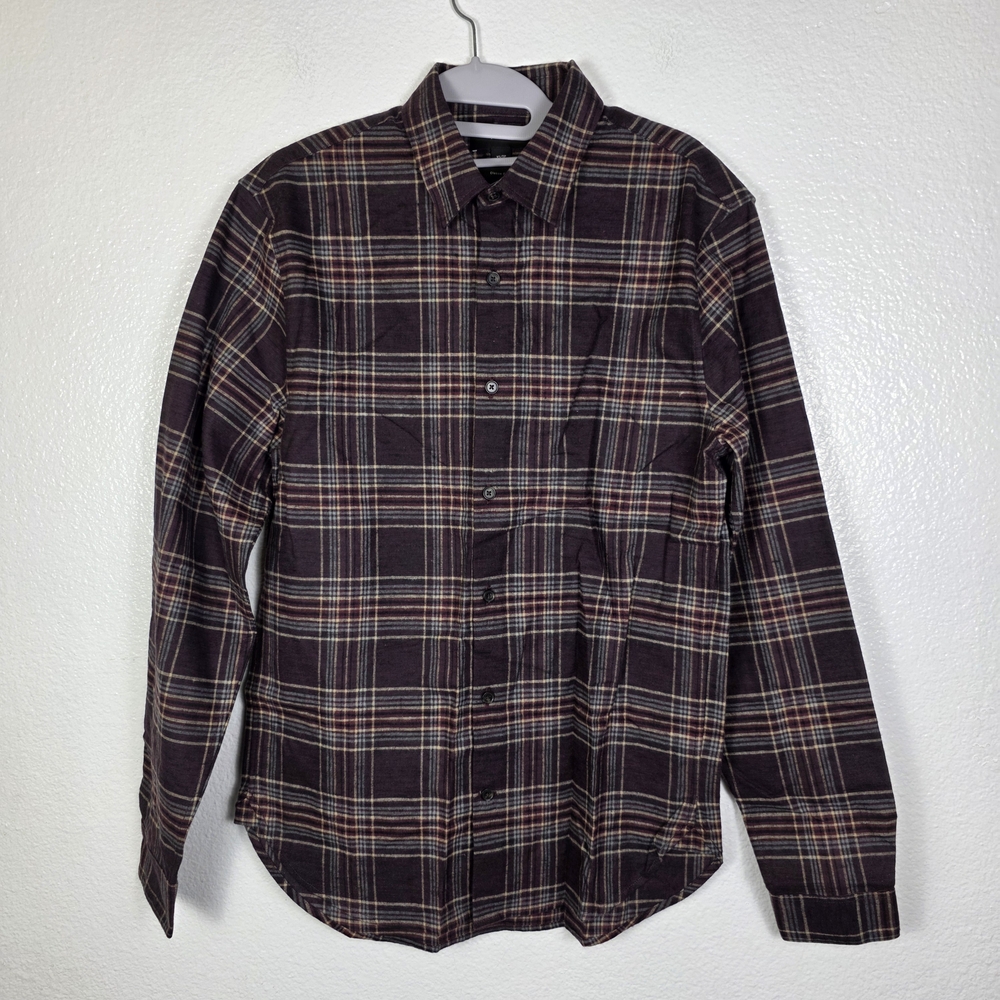 Vince Men's Dark Purple/Red Plaid Cotton Linen Long Sleeve Button-Up Shirt Sz XS